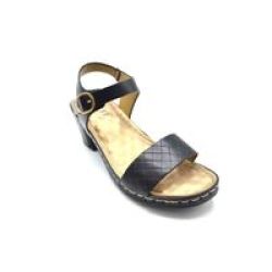 Ladies& 39 Ankle Strap Block Heel Sandals With A Patterned Strap Black Size 4