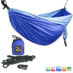 Double Eagle Camping Hammock Set - Incl. 2 Carabiners And 2 Ropes - 118 X 78 In - 600 Lbs Load - Top Rated