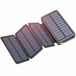 Solar Charger 25000MAH Riapow Waterproof Power Bank With 4 Solar Panels Dual USB & Type-c Input For Smart Phones Ipad And Laptop Outdoor Camping