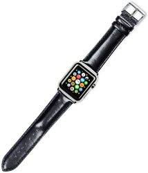 DeBeer Replacement Watch Strap - Smooth Leather - Short Length - Black - Compatible With 42MM & 44MM Series 1 2 3 4 And 5 Apple Watch Series 1 2 3 Black Adapters