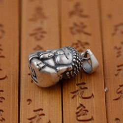 Thai Style Retro Matte Silver S925 Sterling Silver Necklace Pendant Buddha Amitabha Small Necklace Pendant Bracelet Jewelry Accessories
