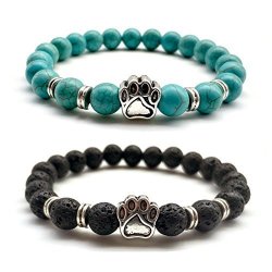 Sivite Lava Stone Turquoise White Howlite Tiger Eye Beads Bracelet Dog Paw Mala Meditation Boho Bracelet
