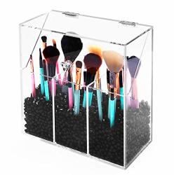 Newslly Acrylic Clear Covered Makeup Brush Holder With Dustproof Lid Pearls Beads Large Capacity For Cosmetic Brush Storage Black ...