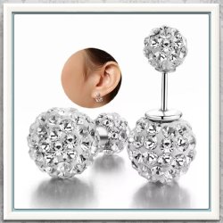 Exquisite Dazzling Luxury Double Ball Crystal Bridal Evening Wear .925 Silver Stud Earrings
