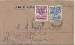 Basutuland 1938 Kgv 2D And 3D On Ohms Registered Cover Very Fine