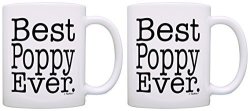 Birthday Gift For Grandpa Best Poppy Ever 2 Pack Gift Coffee Mugs Tea Cups White