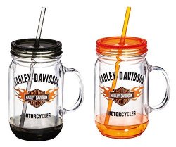 Harley-davidson Flaming Bar & Shield Mason Jar Cups 2 Pack Gift Set P24084901