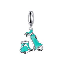 Abaolala Car Charm 925 Sterling Silver Toy Car Charm Automobile Beads For Pandora Bracelet & Necklace Light Blue Motorcycle