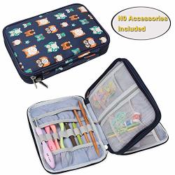Teamoy Crochet Hook Case Travel Storage Bag For Swing Crochet Hooks Lighted Hooks Needles Up To 8" And Accessories Owls No Accessories Included