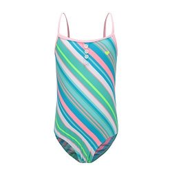 One Piece Girls Swimsuit Rainbow Striped Swimwear Bathing Suits Green 6T