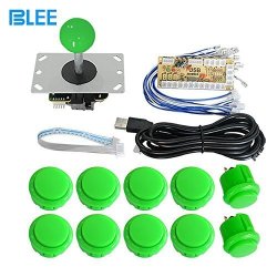 Yellow and Green Tongmisi Zero Delay Arcade Joystick and Button Kit USB Encoder Transparent Push Button with Cables for Arcade Game Machine MAME //PC //Raspberry Pi