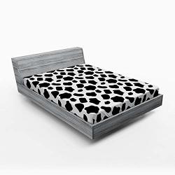 Ambesonne Cow Print Fitted Sheet Cattle Skin Pattern With Scattered Spots Animal Hide Plain And Pasture Print Soft Decorative Fabric Bedding All-round Elastic Pocket