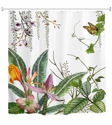 Ao Blare Butterfly Shower Curtain Tropical Green Plant Green Banana Leaf Ivy Butterfly Polyester Fabric Bathroom Shower Curtain Set With Hooks 72X72 Inches