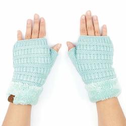 C.c Exclusives Cc Fingerless Gloves Fuzzy Lined Knit Wrist Warmer Solid Ribbed Glove FLG-25 Mint