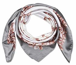 Corciova 35" Women's Polyester Silk Feeling Square Hair Scarf Headscarf Battleship Grey And White Carriage Flower Pattern