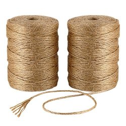 Gifts 2pcs x 328feet Crafts and Gardening Applications Jute Twine 656 Feet Natural Arts Crafts Jute Rope Durable Packing String for Photos 