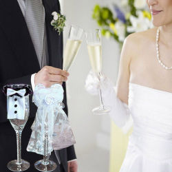 Bride & Groom Wedding Glass Decor- Sold As A Set - 1 Groom 1 Bride