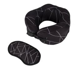 - Travel Mask And Pillow - Black Geometric