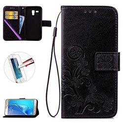 S3 MINI Case Isadenser Embossed Pu Leather Folio Flip Wallet Case With Wrist Lanyard For Samsung Galaxy S3 MINI + 1PCS Tempered Glass Screen