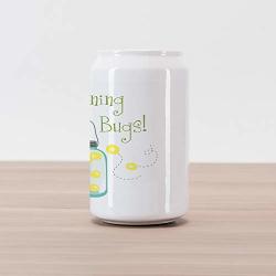 Ambesonne Firefly Cola Can Shape Piggy Bank Hand Calligraphy Style With Doodle Jar Of Flying Bugs Summer Beetles Print Ceramic Cola Shaped Coin Box