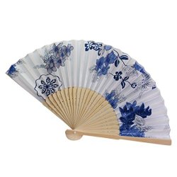 Staron Folding Fan Vintage Bamboo Folding Hand Held Flower Fan Chinese Large Elegant Handheld Fans Dance Party Pocket Gifts H