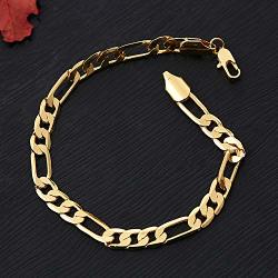 Kuyiuif Silver Gold Plated 6MM Men's Bracelet Figaro Link Chain Silver Bracelet Cuban Link Chain Bracelet Diamond-cut Figaro Link Chain Bracelet