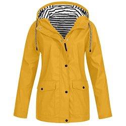 Jplzi Long Hooded Jacket Women Fall Solid Rain Jacket Outdoor Raincoat Windproof Waterproof Trench Coat Travel Jackets Yellow