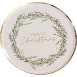 Merry Christmas Wreath Paper Plate Pack Of 8