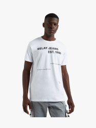 Rj White Slim Fit Tech Print T-Shirt