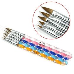 5 X 2-WAYS Colored Acrylic Nail Art Brush Cuticle Pusher Drawing Painting Pens Tool Set No. 2 4 6 8 10 Brush A