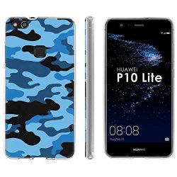 Huawei P10 Lite Tpu Silicone Phone Case Mobiflare Clear Ultraflex Thin Gel Phone Cover - Blue Aqua Camo For Huawei P10 Lite 5.2" Screen
