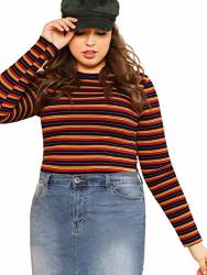 Milumia Women's Casual Striped Ribbed Tee Knit Crop Top MULTICOLOR-2 3XL