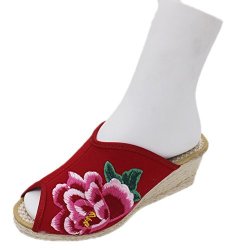 Avacostume Womens Chinese Peony Fashion Platform Wedges Slippers Red Eu 40
