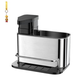Stainless Steel Dish Soap Dispenser For Kitchen Sink - 3-IN-1 Sponge Holder