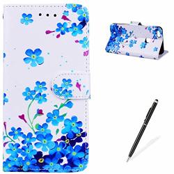 Magqi Huawei P10 Lite Case For Huawei P10 Lite Pu Leather Shell Magnetic Closure Notebook Design Cover - Blue Flower