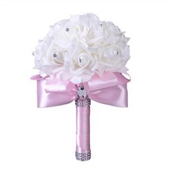 Han Shi Artificial Silk Flowers Crystal Roses Bridesmaid Bridal Wedding Wildflower Bouquet S Pink