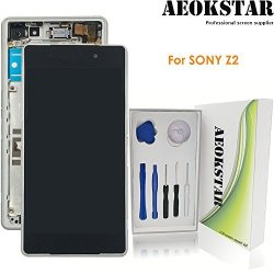 Aeokstar For Sony Xperia Z2 L50W D6503 D6502 D6543LCD Touch Screen Digitizer Glass Assembly Replacement + Frame & Full Repair Tools Kit White +frame