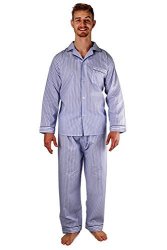 WOVEN Men's Sleepwear Long Sleeve Pajama Set Cotton Blend - Blue & Navy Striped XL