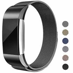 For Fitbit Charge 2 Band -erencook Stainless Steel Magnet Metal Replacement Bracelet Strap For Women Men Black