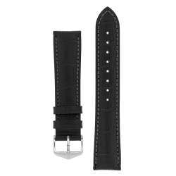 Duke Alligator Embossed Leather Watch Strap In Black - 19MM Silver