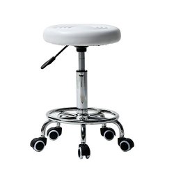 Adjustable Bar Round Stools Swivel Chairs Facial Massage Spa Salon Stool With Wheels White