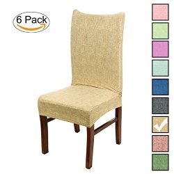 Colorxy Stretch Dining Room Chair Covers Soft Spandex Seat Protector Removable Slipcover For Hotel Wedding Party Set Of 6 Khaki