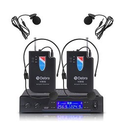 Yin ProAudio Debra Auido V3002 Vhf Dual Channel Wireless Microphone System Microphones With Handheld Lavalier Headset Mics For Outdoor Wedding Conference Karaoke Music Party 2 Lavalier Mics