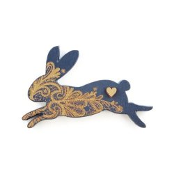 Brooch mrs Rabbit Navy - Handcrafted Plywood Brooch With Laser Cut Detail