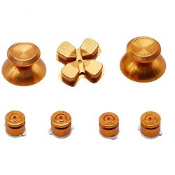 Yuyikes Metal Bullet Buttons Abxy Buttons + Thumbsticks Thumb Grip And Chrome D-pad For Sony PS4 Dualshock 4 Controller Mod Kit - Gold
