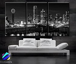 Tanda Large 30"X 60" 3 Panels 30"X20"EACH Panel Ea Art Canvas Print Beautiful Dallas Tx Skyline Black & White Wall Home