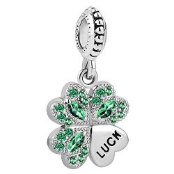 Lovelyjewerly Green Four Leaf Clover Good Luck Dangle Charm Beads Fits Charms Bracelets Green