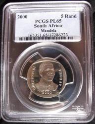 Pl65 Proof Like Pl 65 Pcgs Graded Nelson Mandela Smiley R5 2000 Coin