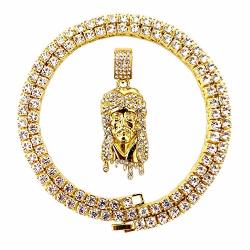 Hh Bling Empire Mens Hip Hop Iced Out 14K Gold Artificial Diamond Jesus Piece Pendant Cz Tennis Chain Necklace Jesus G