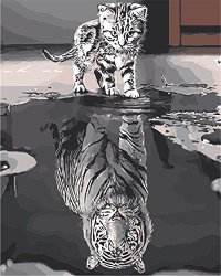 Komking Diy Oil Painting Paint By Numbers Kit For Adults Beginner Creative Cat Or Tiger Painting On Canvas 16X20INCH Frameless